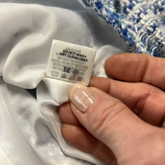 Tyler Boe Blue White Tweed Hook Front Blazer with Pockets size 6 - Picture 12 of 13
